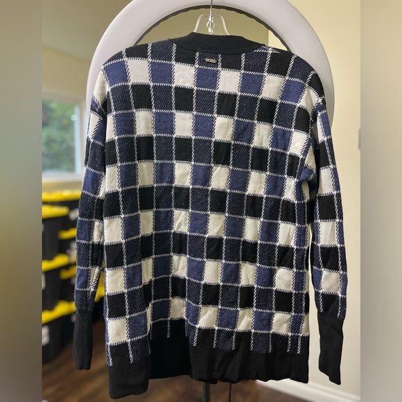 BOSS Fiabetta Tile Print Cardigan Black Plaid Knit - Picture 12 of 16